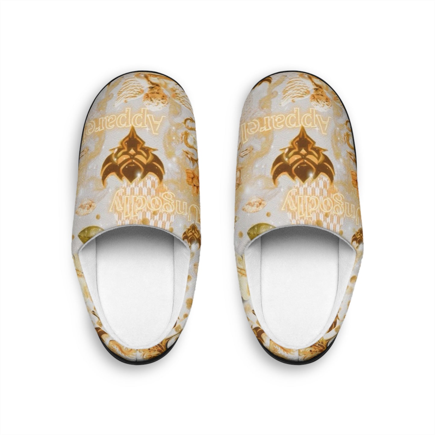 "Ungodly Gold" Men's Indoor Slippers — Vintage Gold Floral Pattern