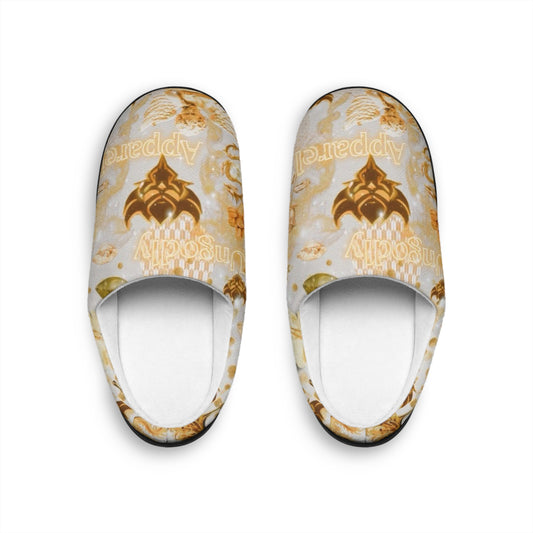"Ungodly Gold" Men's Indoor Slippers — Vintage Gold Floral Pattern