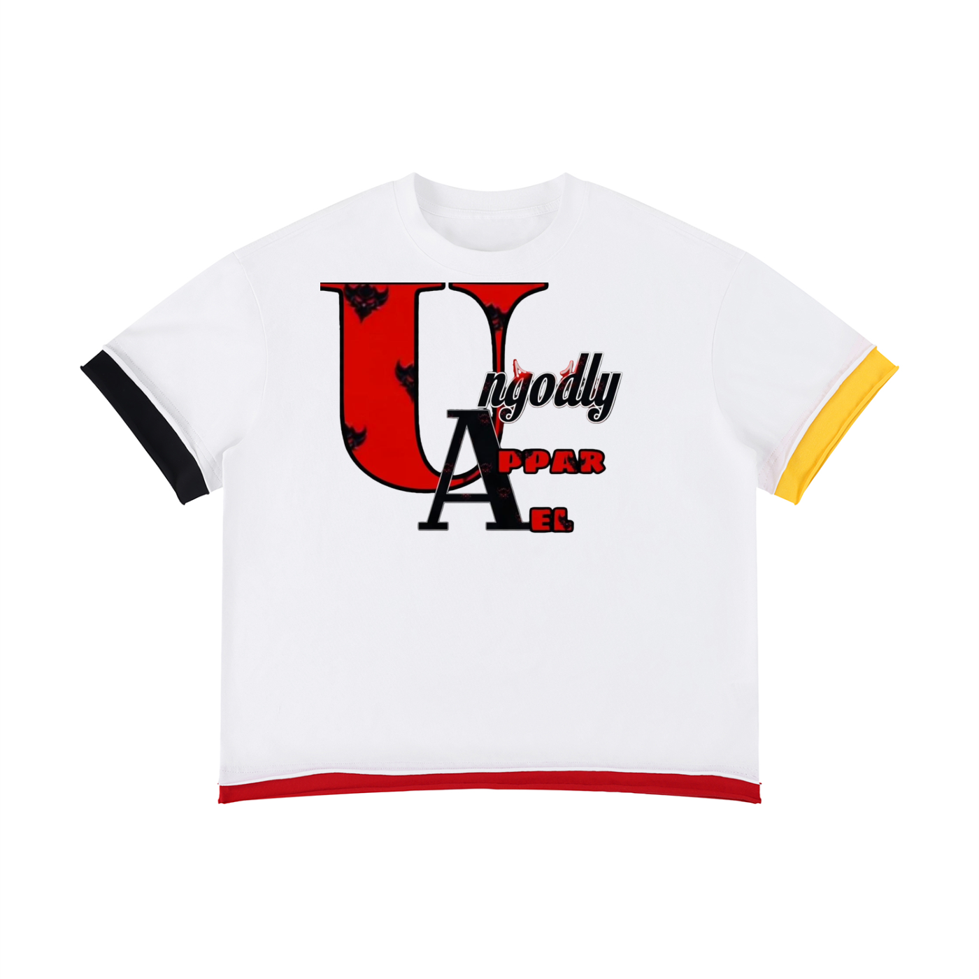 "Red and Black Ungodly Apparel" Unisex Boxy Color Block T-Shirt