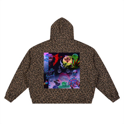 Unisex Leopard Print Waffle Full Zip Hoodie