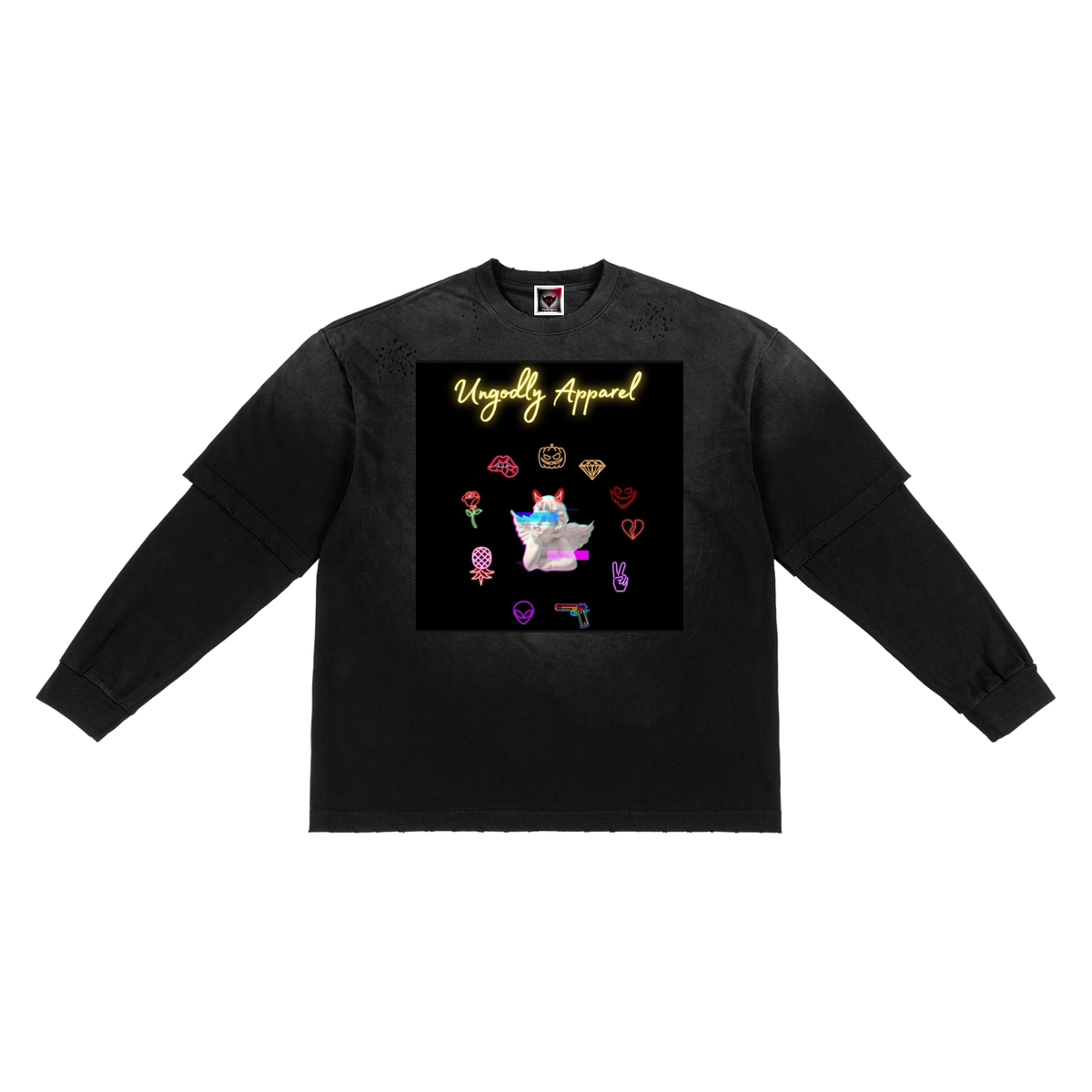 "Neon Ungodly Apparel" Sunfade Hand-Frayed Faux Two-Piece T-Shirt