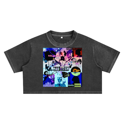 "Bad Bitch" Snow Washed Crop Top
