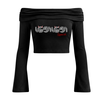 "UG Apparel Chain Pattern" Women's Off-the-Shoulder Bell Sleeve Crop T-Shirt