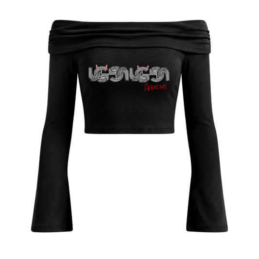 "UG Apparel Chain Pattern" Women's Off-the-Shoulder Bell Sleeve Crop T-Shirt