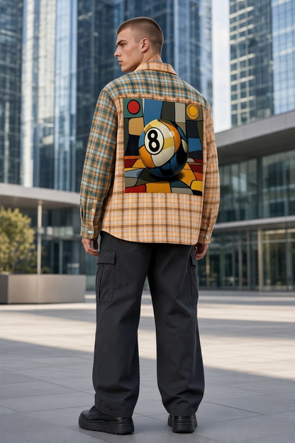 "8 ball Corner Pocket” Unisex Oversized Plaid Color Block Shirt