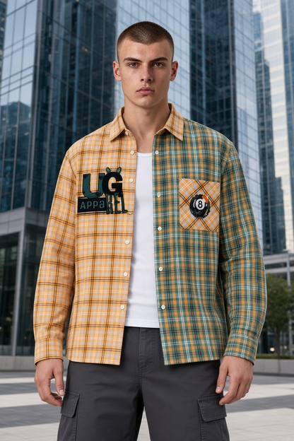 "8 ball Corner Pocket” Unisex Oversized Plaid Color Block Shirt