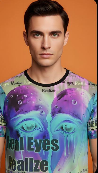 Vibrant Men's Loose T-Shirt - 'Real Eyes Realize Real LIES' Graphic Tee