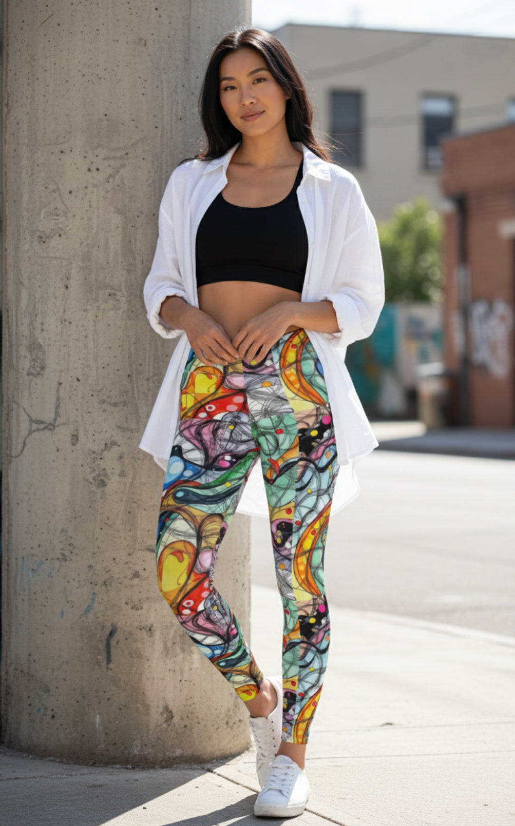 Abstract Colorwave Leggings — Women's Vibrant All-Over Print Yoga/Workout Leggings