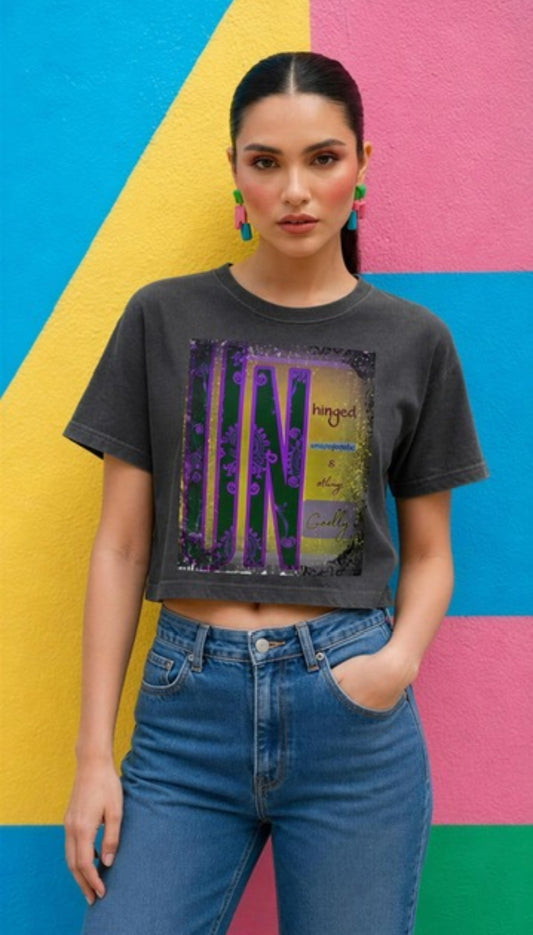 "Unhinged, Unapologetic, and Always Ungodly" Snow Washed Crop Top