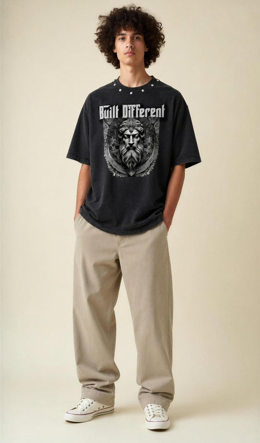 Unisex Washed Boxy Studded Built Different T-Shirt