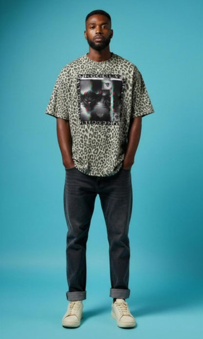 Black Ungodly Design Unisex Leopard Print Boxy T-Shirt
