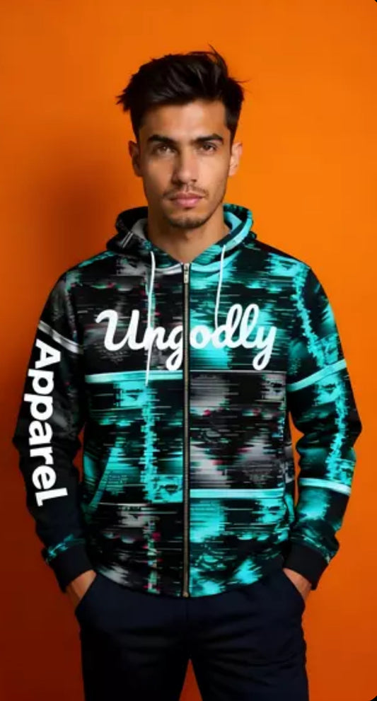 "Ungodly Blur" Urban Style Men's Full-Zip Hoodie