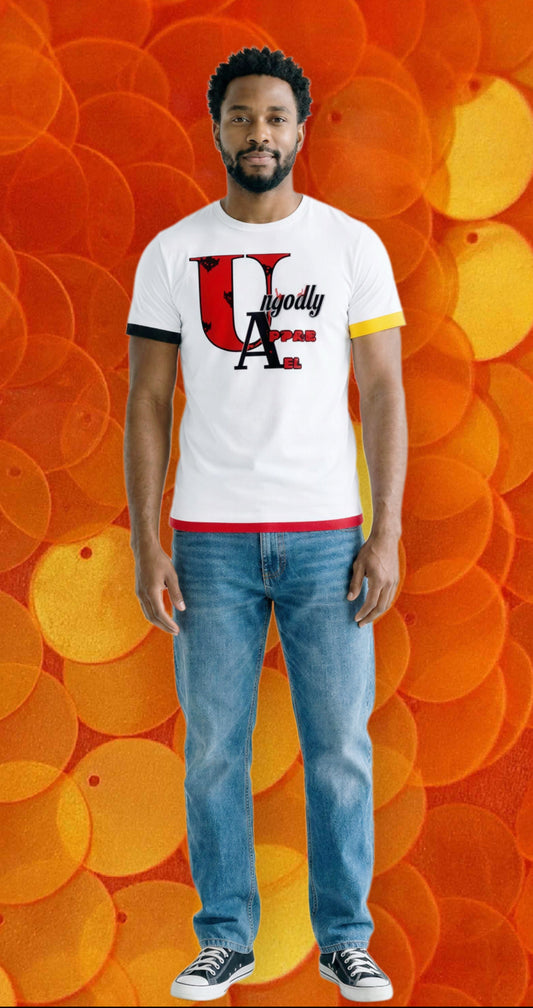 "Red and Black Ungodly Apparel" Unisex Boxy Color Block T-Shirt