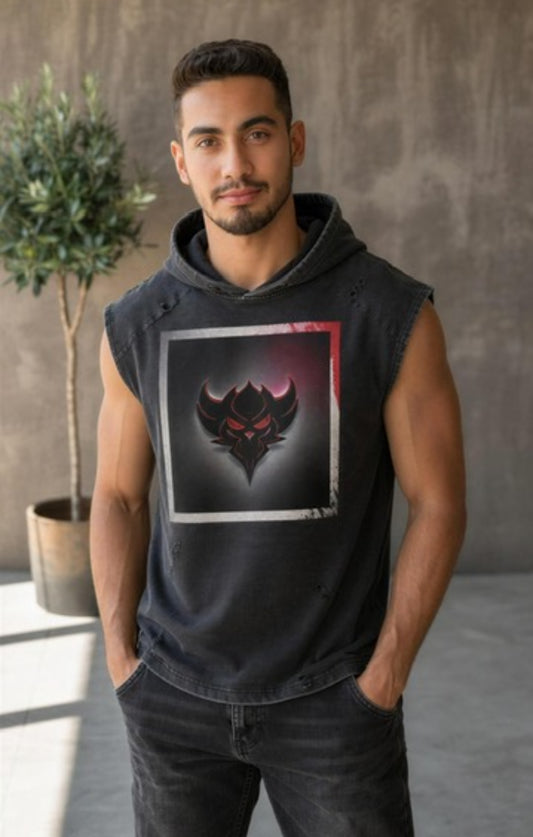 "Ungodly Apparel Logo" Snow Washed Boxy Hooded Tank Top