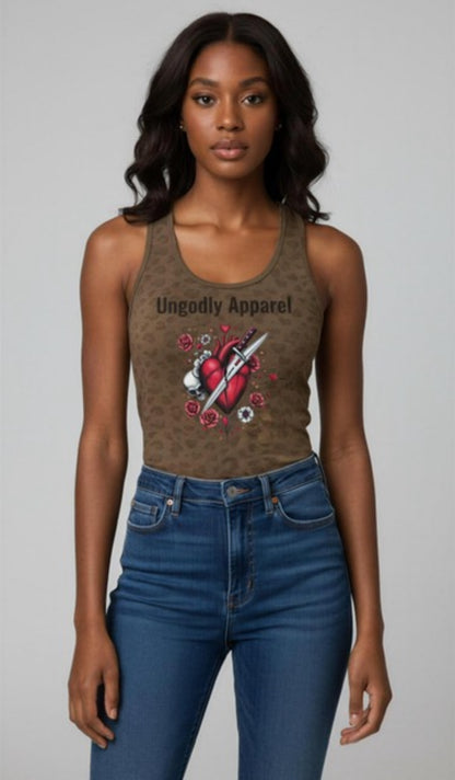 "Stabbed in the Heart" Women’s Leopard print Tank Top