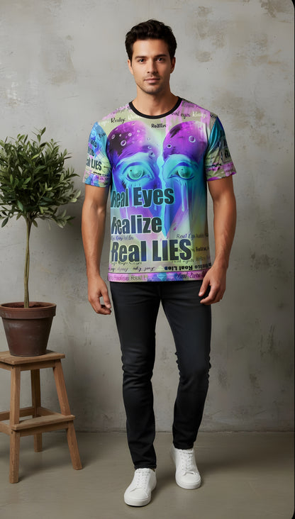 Vibrant Men's Loose T-Shirt - 'Real Eyes Realize Real LIES' Graphic Tee
