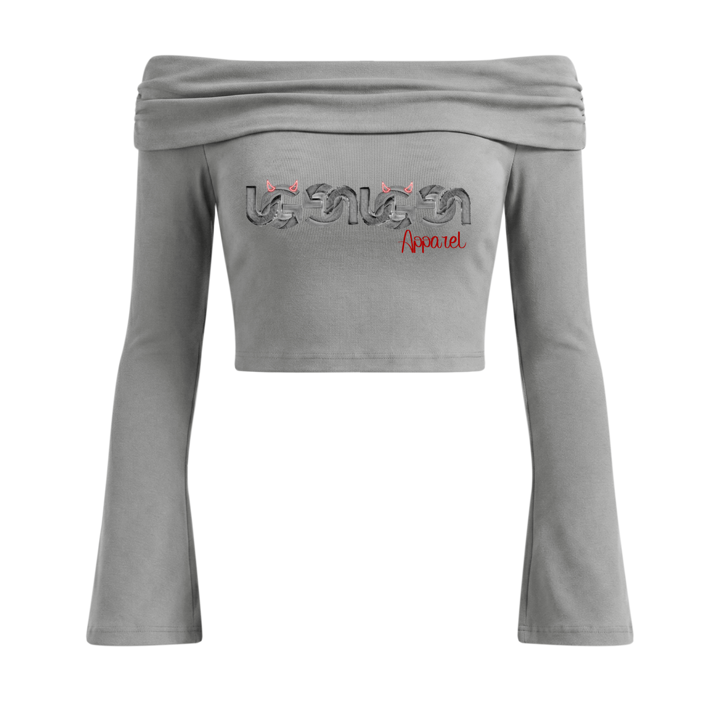 "UG Apparel Chain Pattern" Women's Off-the-Shoulder Bell Sleeve Crop T-Shirt