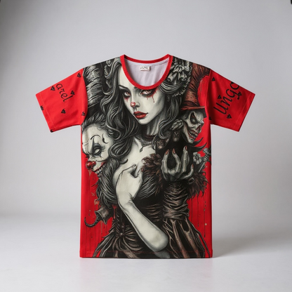 Female Wicked Clown, Gothic Graphic Tee - Unique Clown & Horror Design, Perfect for Halloween, Alternative Fashion, Casual Wear, Gift for Horror Fans
