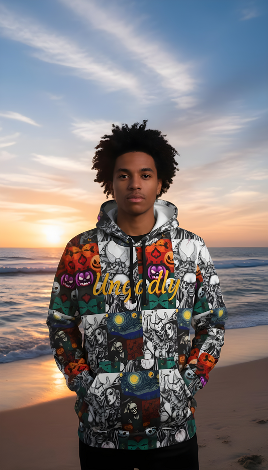 Halloween Themed Athletic Hoodie, Spooky Hoodie, Graphic Sweatshirt, Streetwear for Gamers, Unique Gift for Halloween