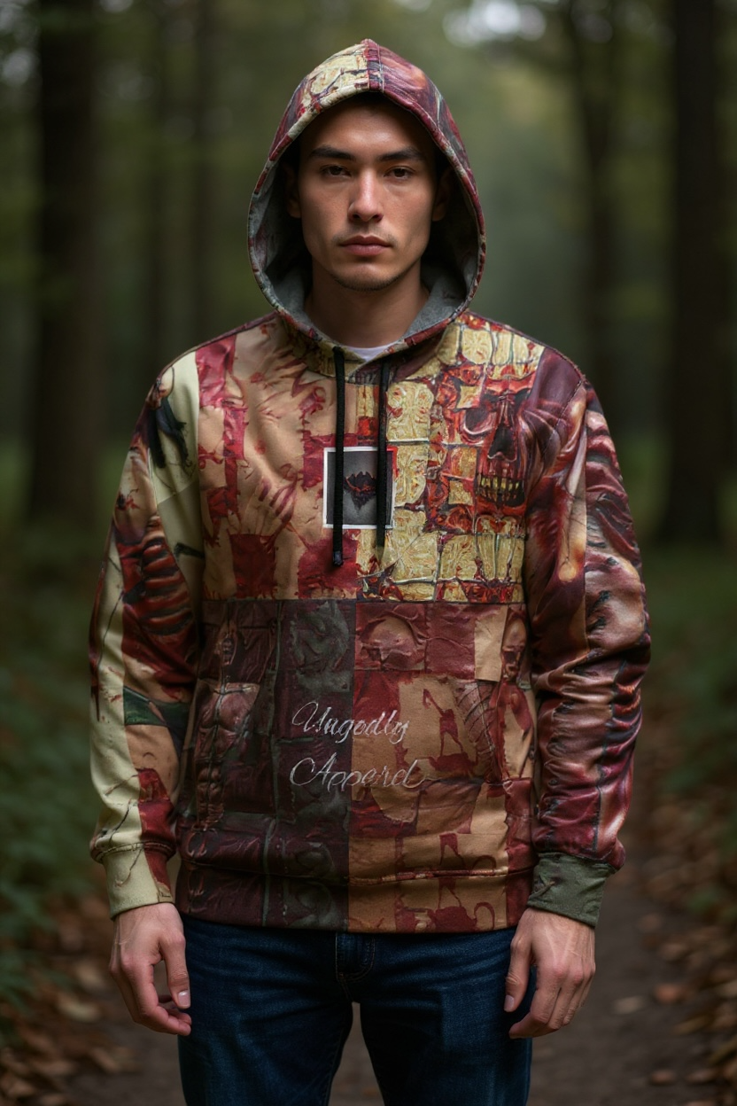 "Ungodly Skin" Ed Gein Inspired, Edgy Art Athletic Hoodie, Unique Graphic Sweatshirt, Streetwear Gift, Alternative Fashion, Unisex Hoodie for Creative Souls