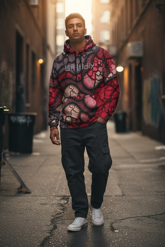 Blood Inspired, Halloween, Red Abstract Athletic Hoodie, Trendy Sportswear, Graphic Pullover, Gift for Fitness Lovers, Unique Streetwear