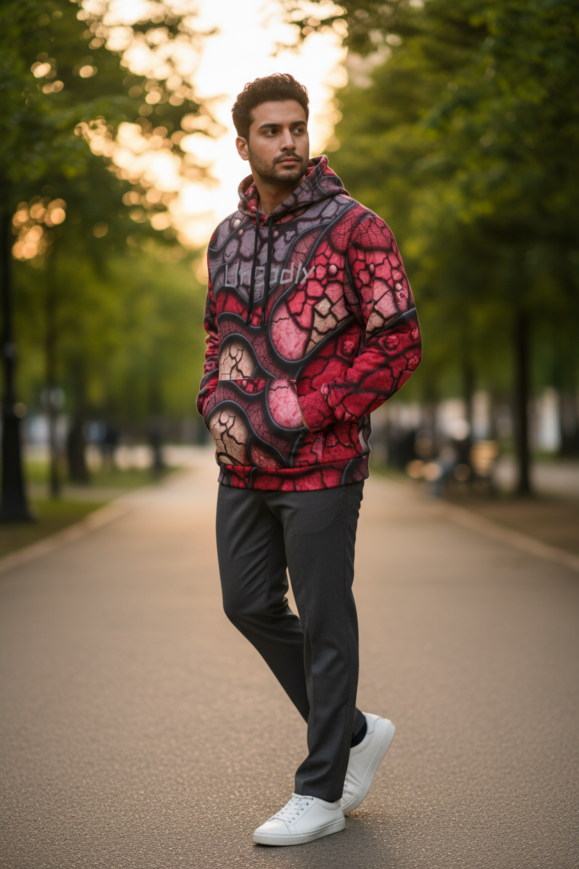 Blood Inspired, Halloween, Red Abstract Athletic Hoodie, Trendy Sportswear, Graphic Pullover, Gift for Fitness Lovers, Unique Streetwear