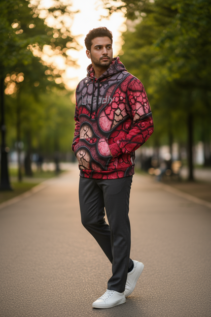 Blood Inspired, Halloween, Red Abstract Athletic Hoodie, Trendy Sportswear, Graphic Pullover, Gift for Fitness Lovers, Unique Streetwear