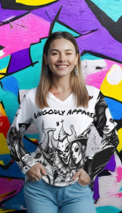 Gothic Women's Long Sleeve Shirt, Dark Aesthetic Top, Alternative Fashion Tee, Witchy Apparel, Unique Gift for Her, Statement V-neck