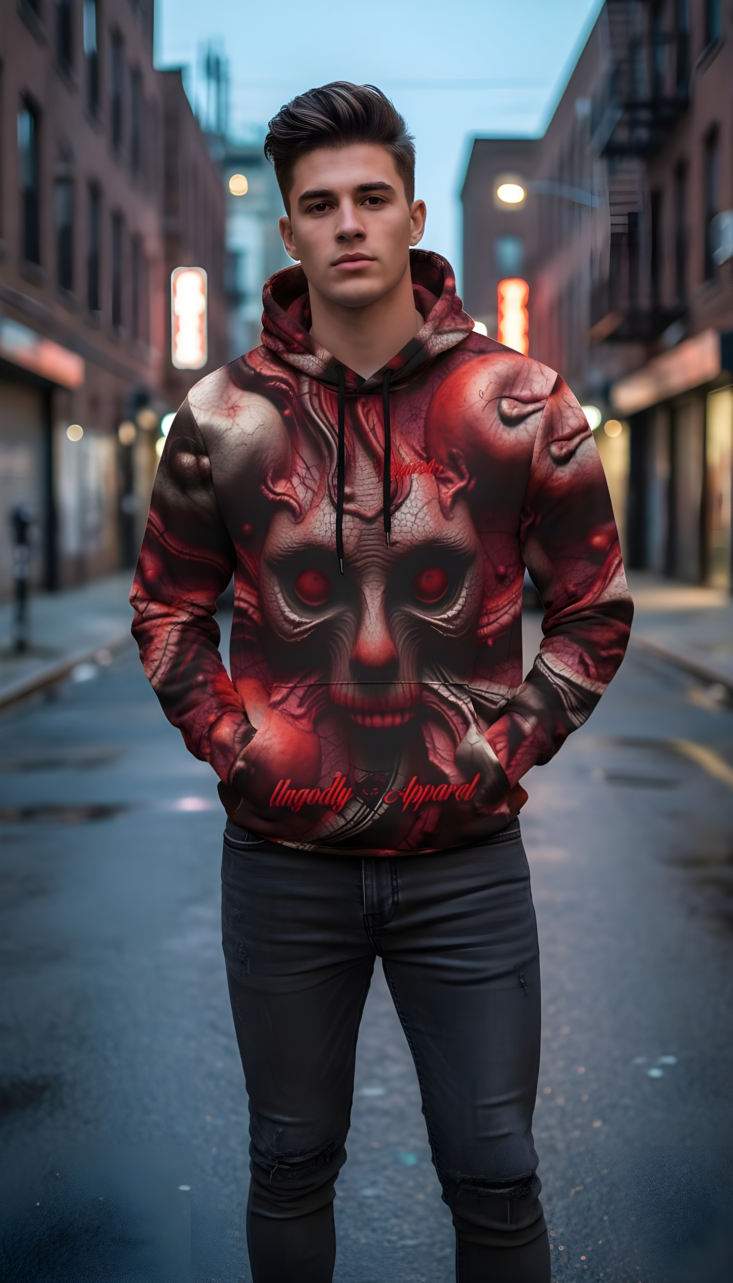Gritty Skull Hoodie - Unisex Athletic Wear, Streetwear Style, Cryptic Design, Gift for Gamers, Halloween Apparel