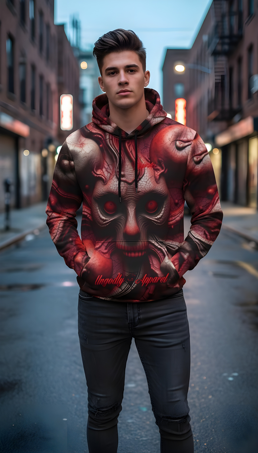 Gritty Skull Hoodie - Unisex Athletic Wear, Streetwear Style, Cryptic Design, Gift for Gamers, Halloween Apparel