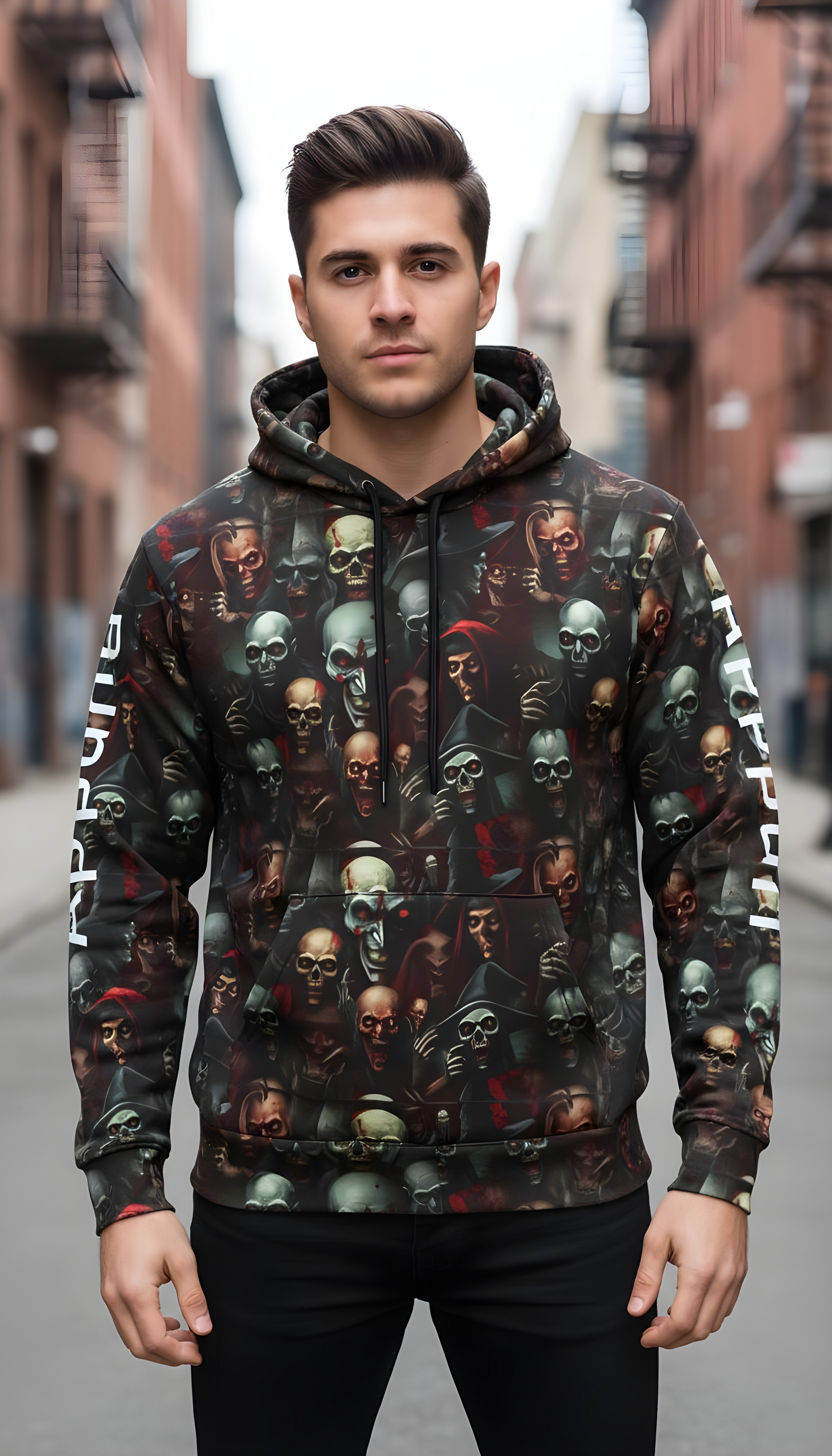 Gothic Skull Hoodie, Edgy Athletic Sweatshirt, Unisex Streetwear, Trendy Graphic Pullover, Festival Style Clothing, Unique Gift Idea