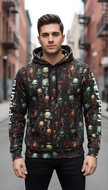 Gothic Skull Hoodie, Edgy Athletic Sweatshirt, Unisex Streetwear, Trendy Graphic Pullover, Festival Style Clothing, Unique Gift Idea