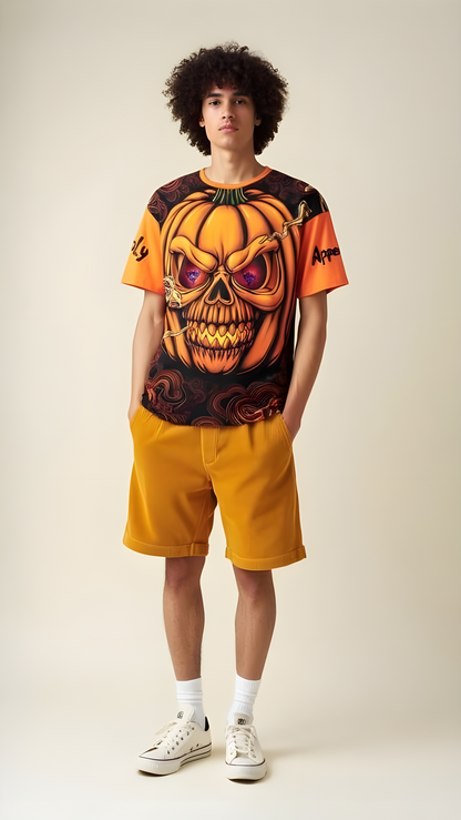Spooky Halloween Graphic Tee, Men's Loose T-shirt, Skull Pumpkin Shirt, Casual Halloween Apparel, Festival Shirt, Unique Gift Idea