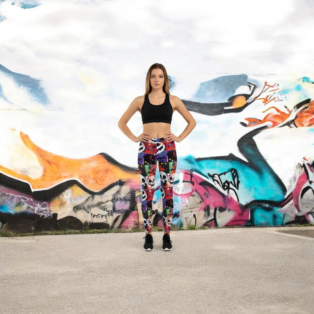Halloween-Themed Women's Casual Leggings, Spooky Leggings, Festive Activewear, Halloween Outfit, Cozy Fall Fashion