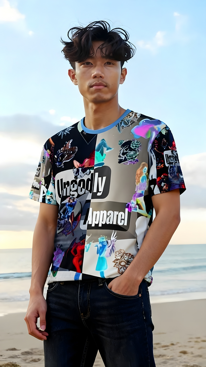 Ungodly Apparel Collage Graphic T‑Shirt — All‑Over Print Men's Loose Tee