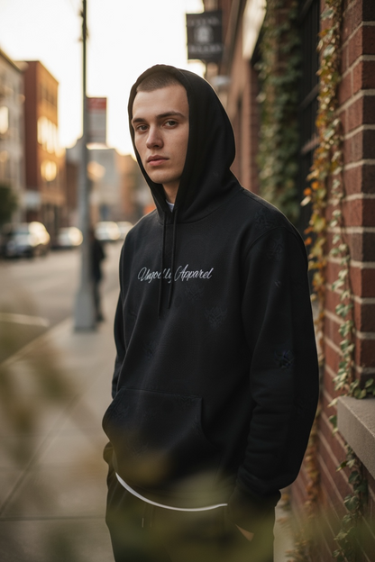 Black on Black Ungodly Logo Unisex Athletic Hoodie — Urban Noir All-Over Logo Hoodie