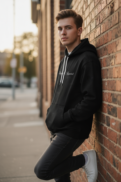 Black on Black Ungodly Logo Unisex Athletic Hoodie — Urban Noir All-Over Logo Hoodie