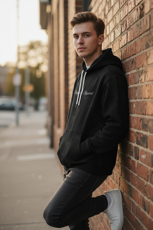 Black on Black Ungodly Logo Unisex Athletic Hoodie — Urban Noir All-Over Logo Hoodie