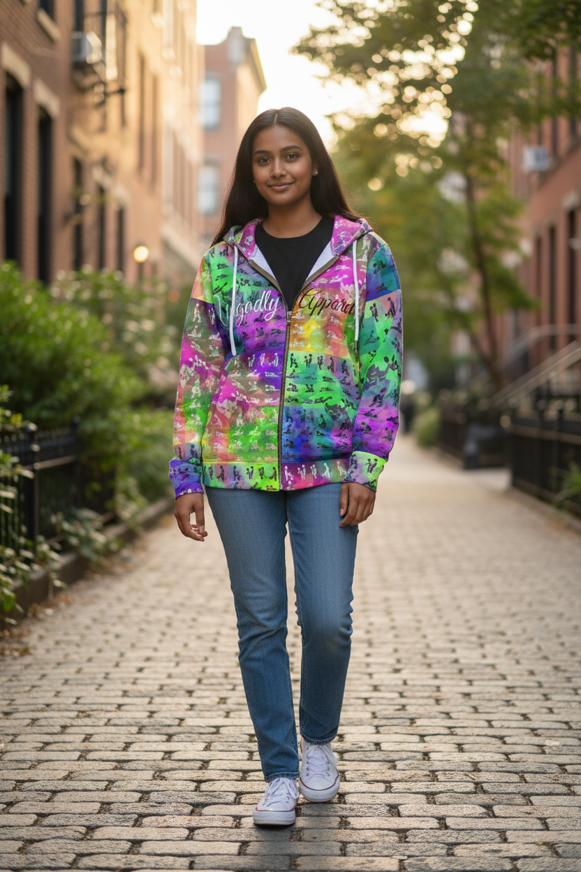 "Ungodly Positions: Kama Sutra" Colorful Women’s Full-Zip Hoodie - Ungodly Apparel