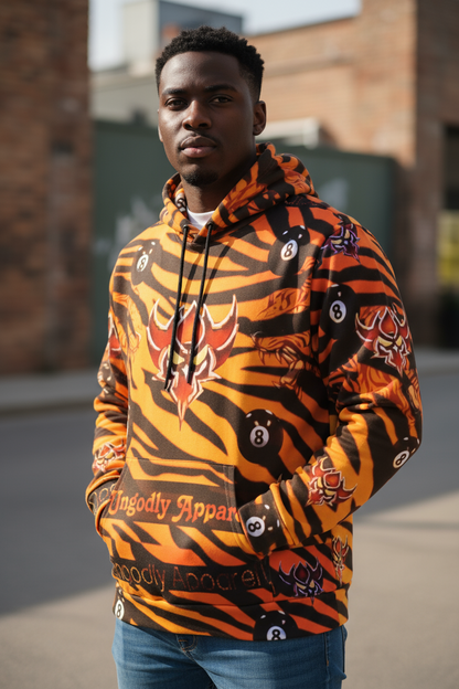 Vibrant "Ungodly Tiger" Print Athletic Hoodie