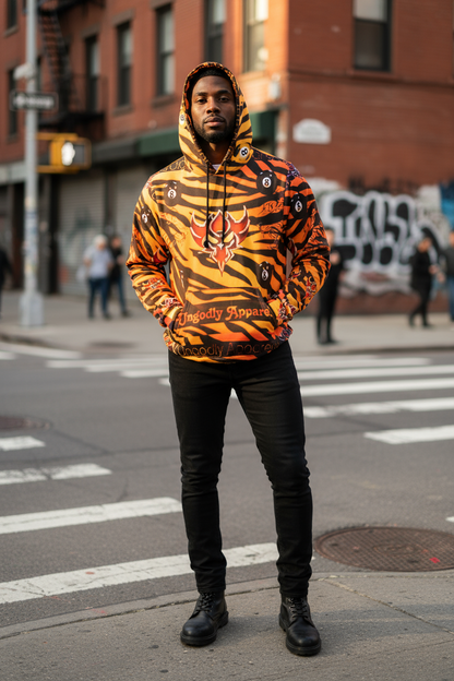 Vibrant "Ungodly Tiger" Print Athletic Hoodie