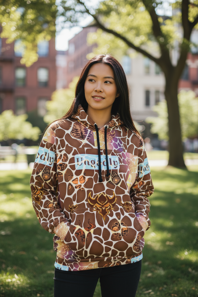 "Ungodly Giraffe" Wildlife Print Athletic Hoodie for Nature Lovers