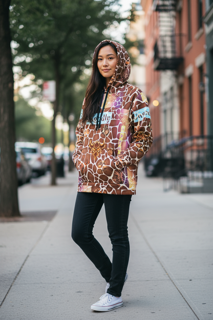 "Ungodly Giraffe" Wildlife Print Athletic Hoodie for Nature Lovers