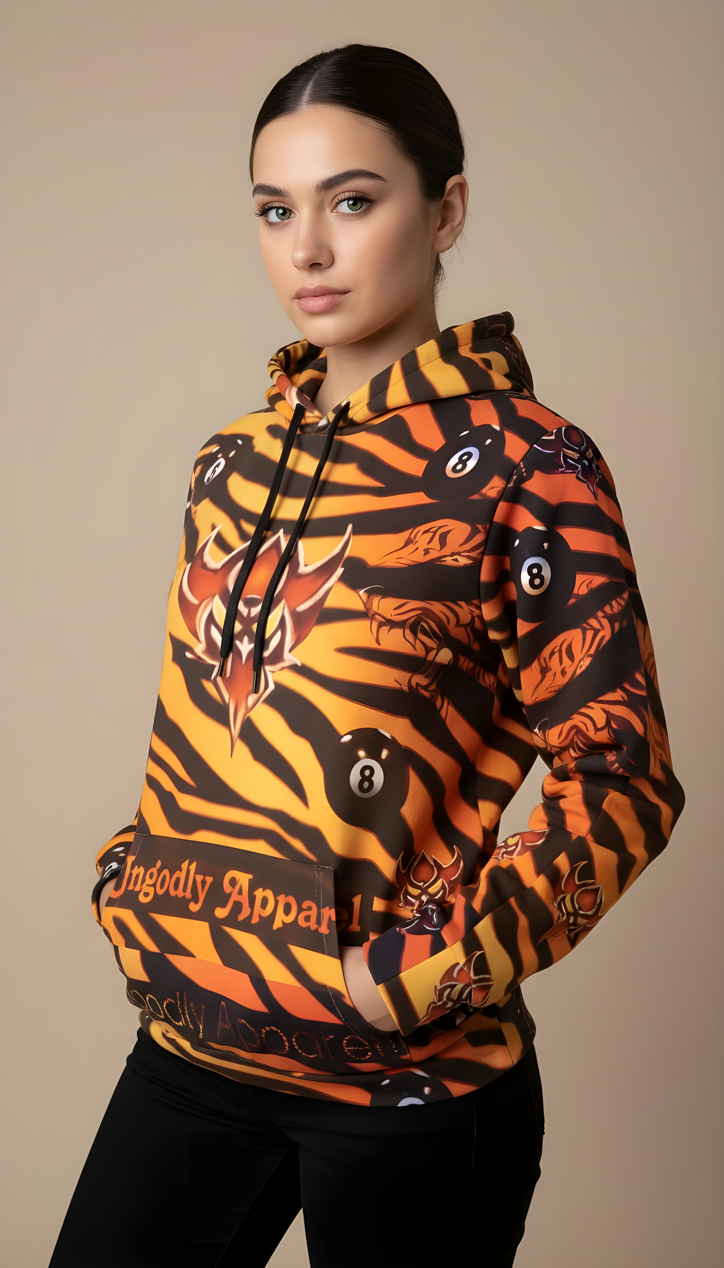 Vibrant "Ungodly Tiger" Print Athletic Hoodie