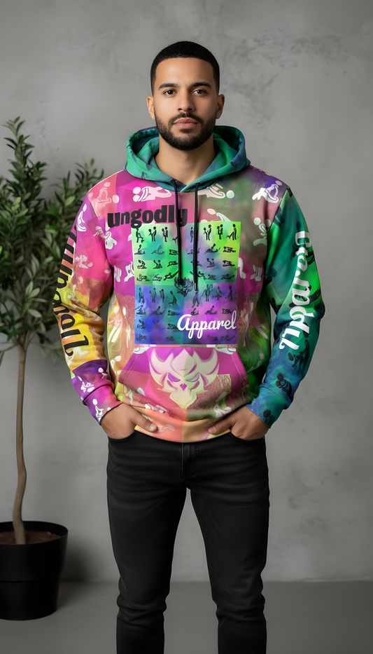 "Ungodly Positions: Karma Sutra" Vibrant Unisex Athletic Hoodie for Active Lifestyle