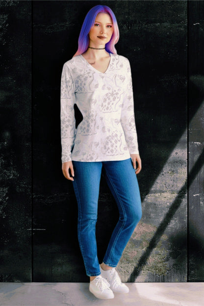 Floral Snow Bunny V‑Neck Long Sleeve Shirt