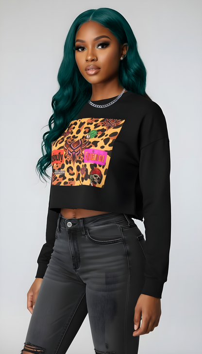 Leopard Rose Cropped Sweatshirt — 'Ungodly Leopard' Graphic