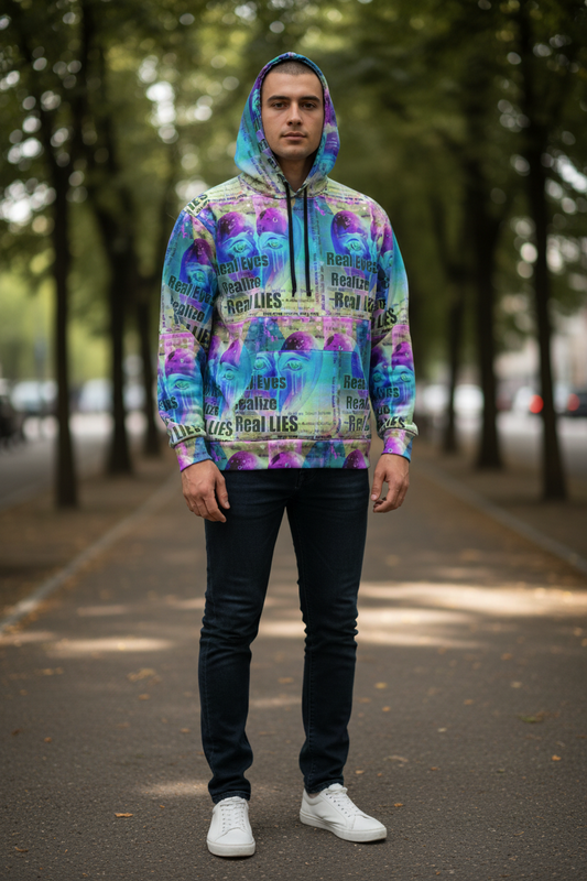 Vibrant Graphic Athletic Hoodie - "Real Eyes Realize Real Lies"