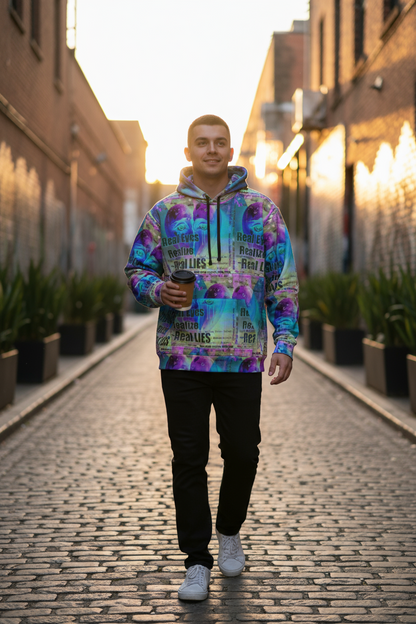 Vibrant Graphic Athletic Hoodie - "Real Eyes Realize Real Lies"