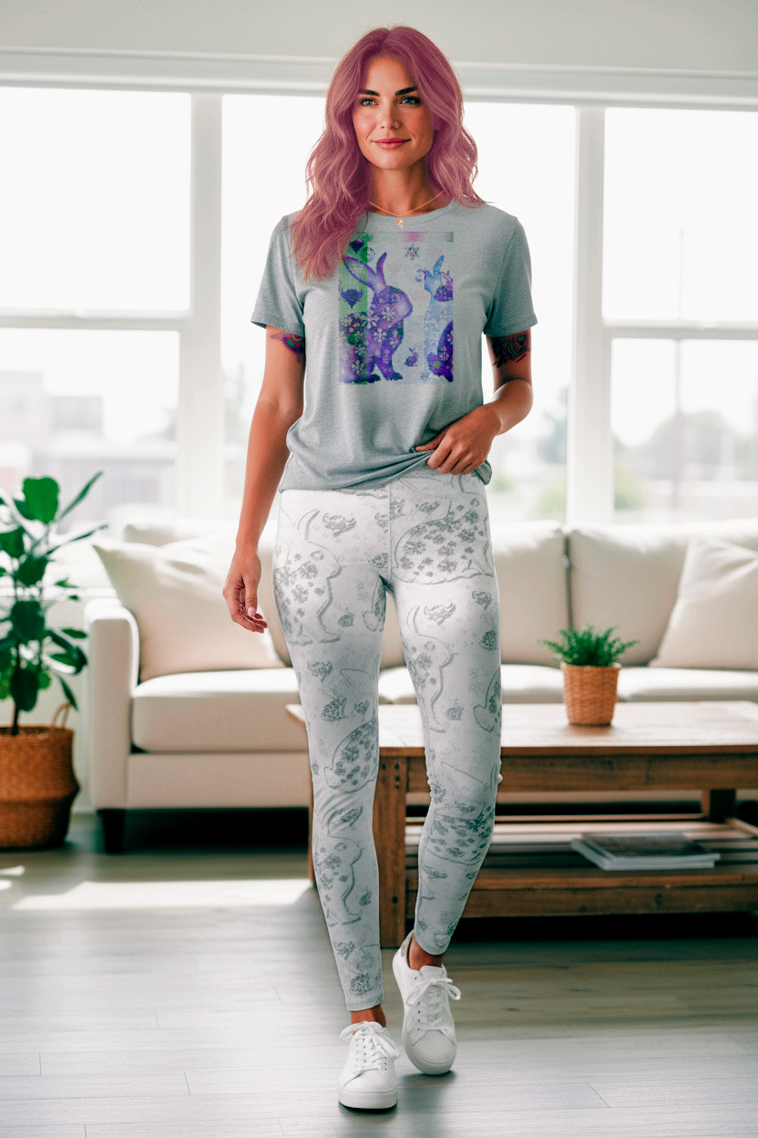 Snow Bunny Print Leggings — Women’s Casual Yoga Leggings